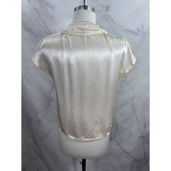 Vtg 70s You Babes Satin Button up Blouse S Cream Embroidery Collar Top Coquette - Picture 10 of 16